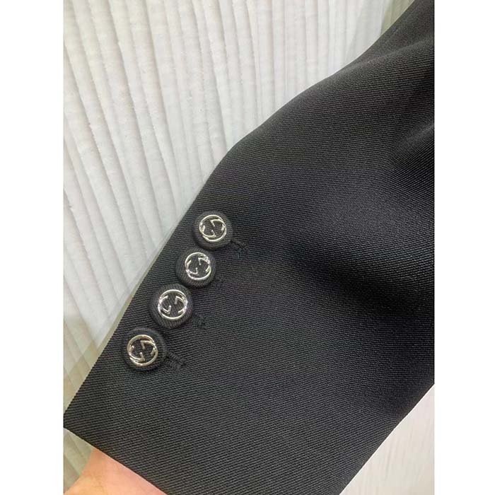 G*u*i women gg fine wool crêpe jacket black satin unlined notch lapel three front pockets
