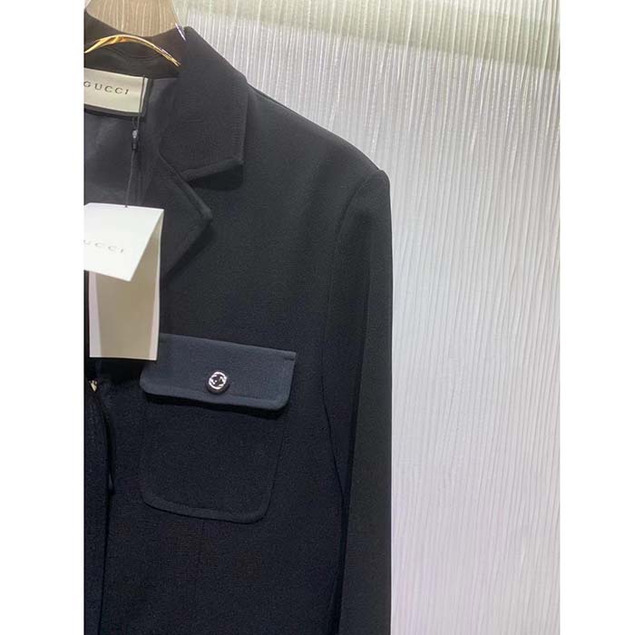 G*u*i women gg fine wool crêpe jacket black satin unlined notch lapel three front pockets