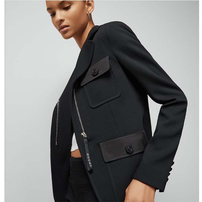 G*u*i women gg fine wool crêpe jacket black satin unlined notch lapel three front pockets