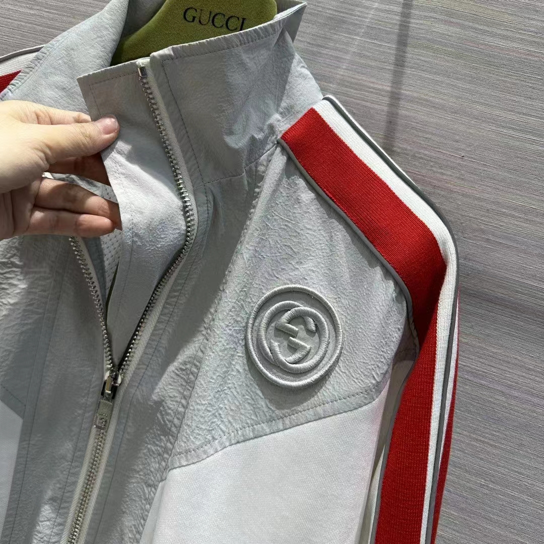 G*u*i men gg technical jersey zip sweatshirt interlocking g embroidered patch high neck dropped shoulder