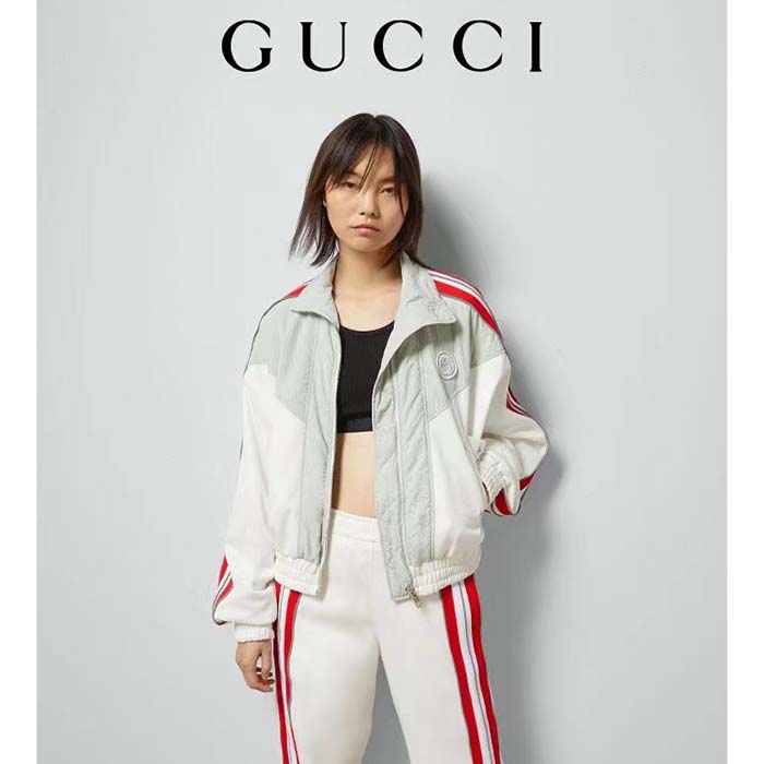 G*u*i women gg technical jersey zip sweatshirt interlocking g embroidered patch high neck dropped shoulder