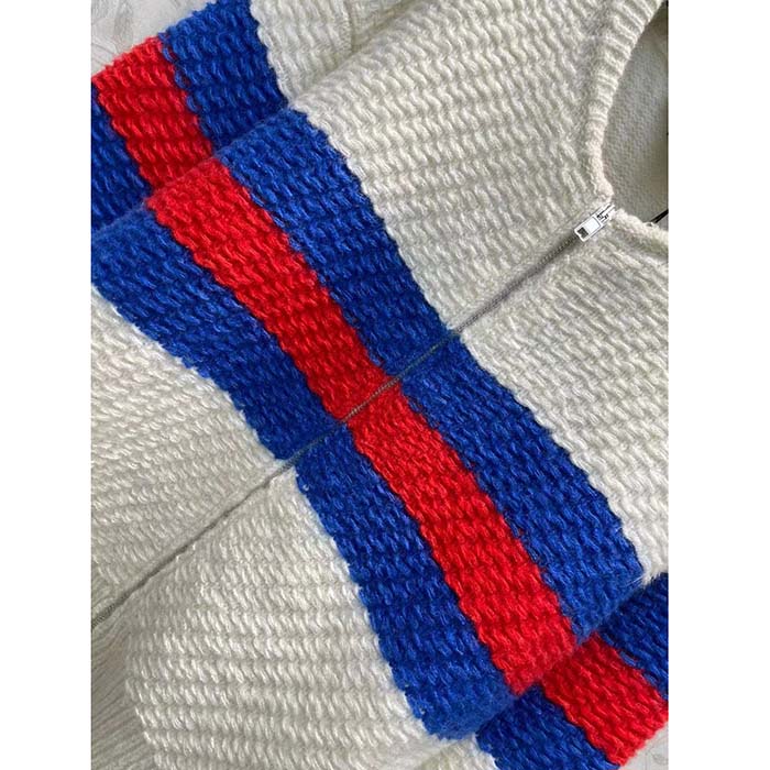 G*u*i women gg wool mohair cardigan web knitted collar dropped shoulder long sleeves