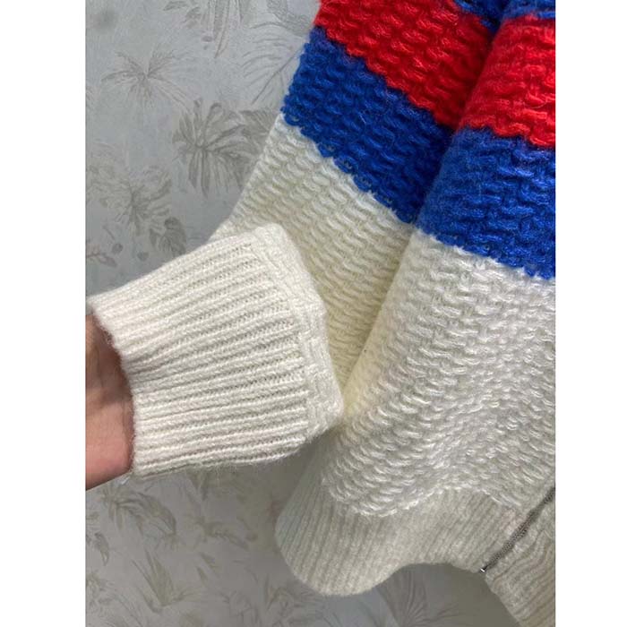 G*u*i women gg wool mohair cardigan web knitted collar dropped shoulder long sleeves