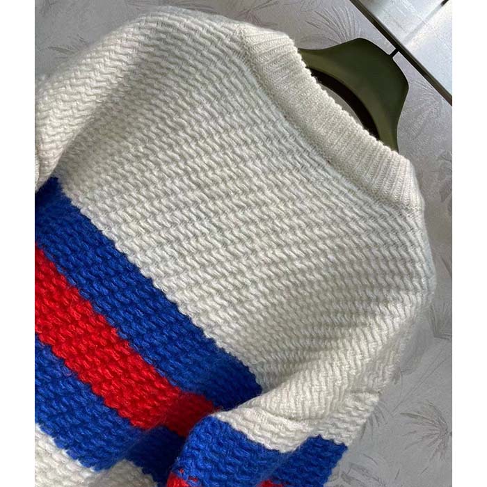 G*u*i women gg wool mohair cardigan web knitted collar dropped shoulder long sleeves