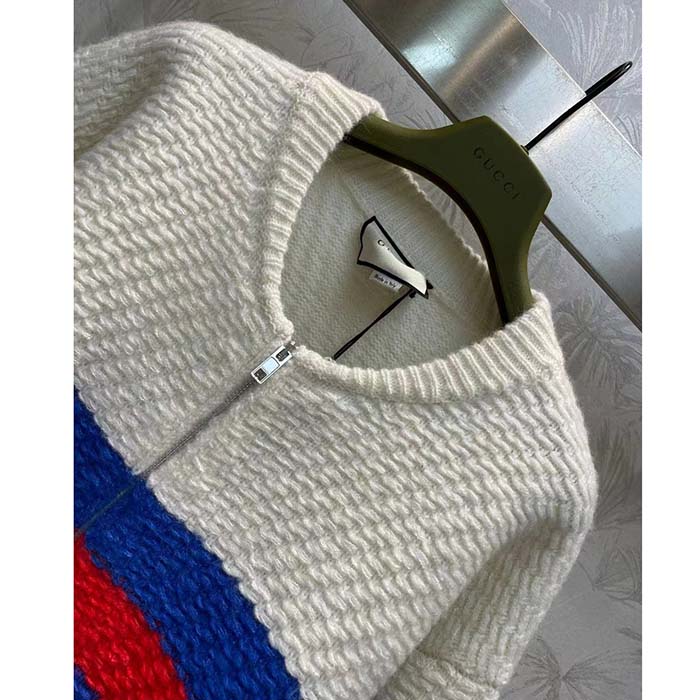 G*u*i women gg wool mohair cardigan web knitted collar dropped shoulder long sleeves