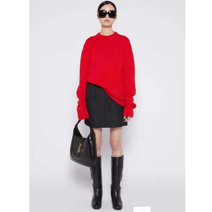 G*u*i women gg wool top G*u*i intarsia red crewneck dropped shoulder long sleeves