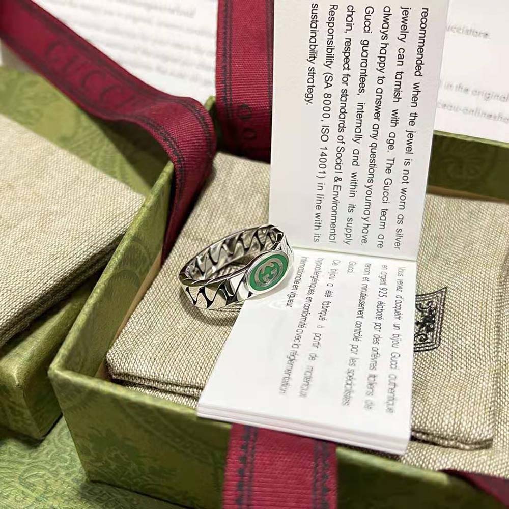 G*u*i women interlocking g enamel ring-green