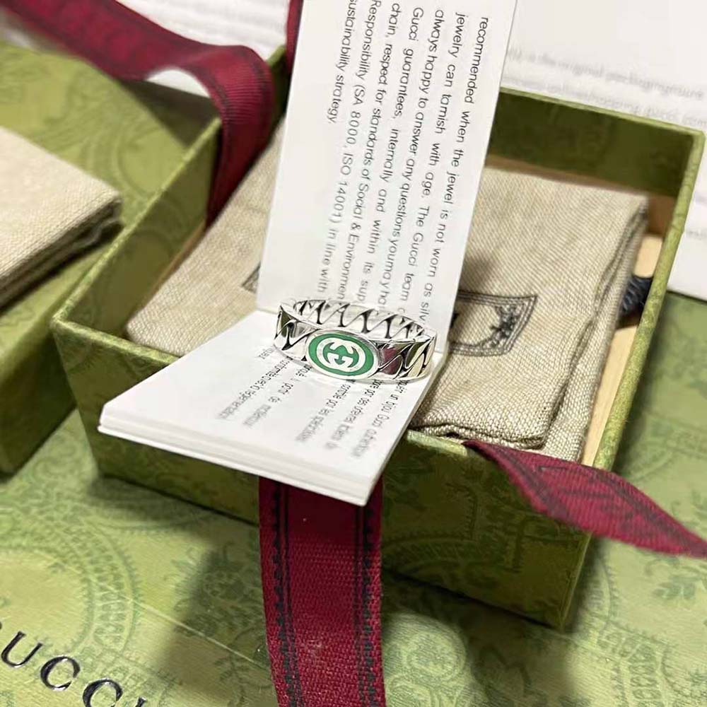 G*u*i women interlocking g enamel ring-green