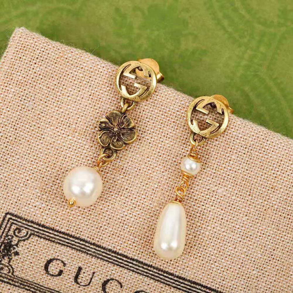 G*u*i women interlocking g flower pearl earrings