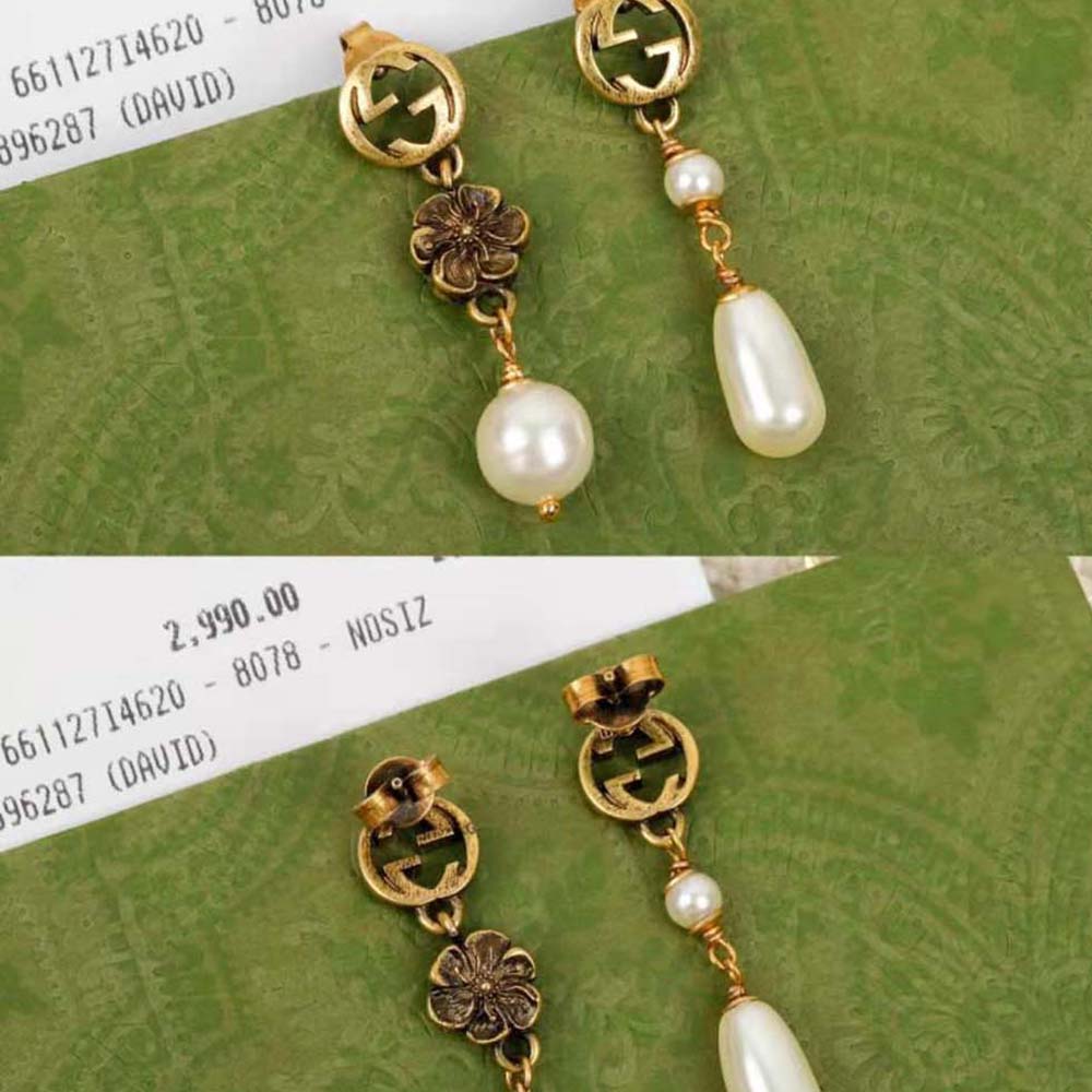 G*u*i women interlocking g flower pearl earrings