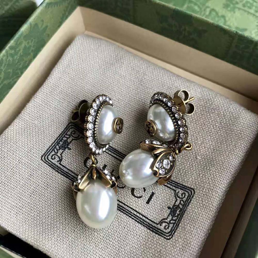 G*u*i women interlocking g pearl earrings