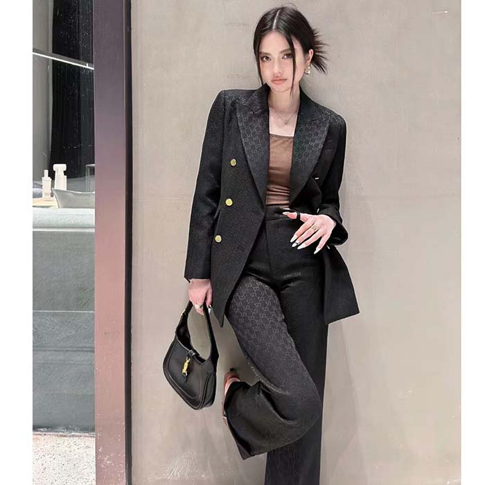 G*u*i women light gg canvas single-breasted jacket peak lapel flap pockets