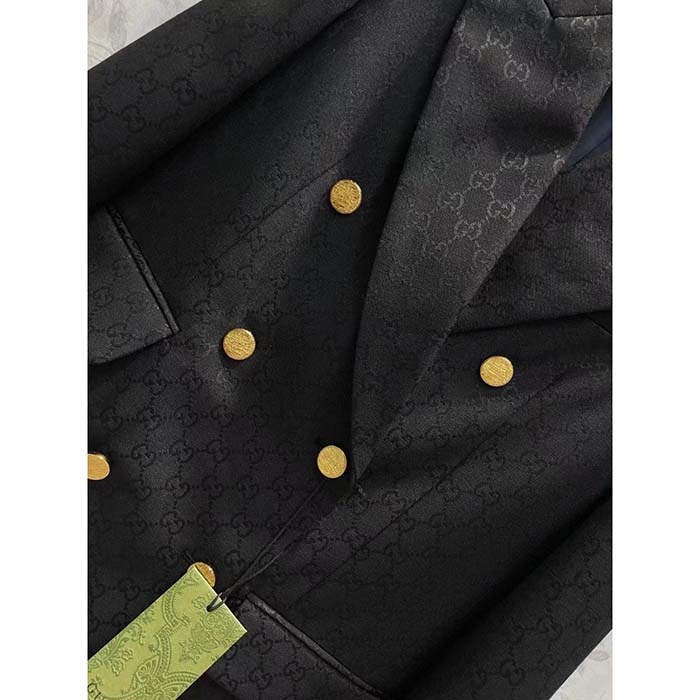 G*u*i women light gg canvas single-breasted jacket peak lapel flap pockets