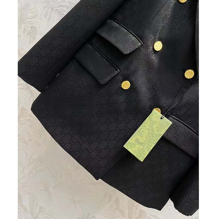 G*u*i women light gg canvas single-breasted jacket peak lapel flap pockets