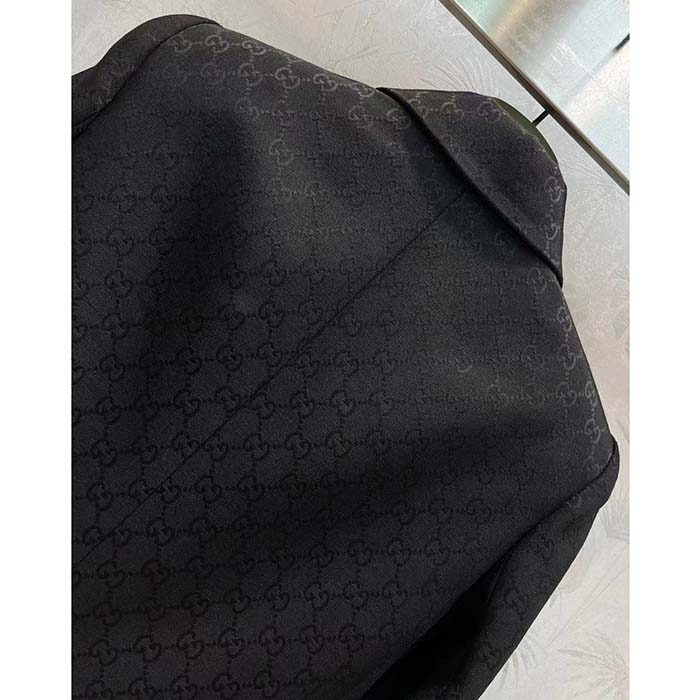 G*u*i women light gg canvas single-breasted jacket peak lapel flap pockets
