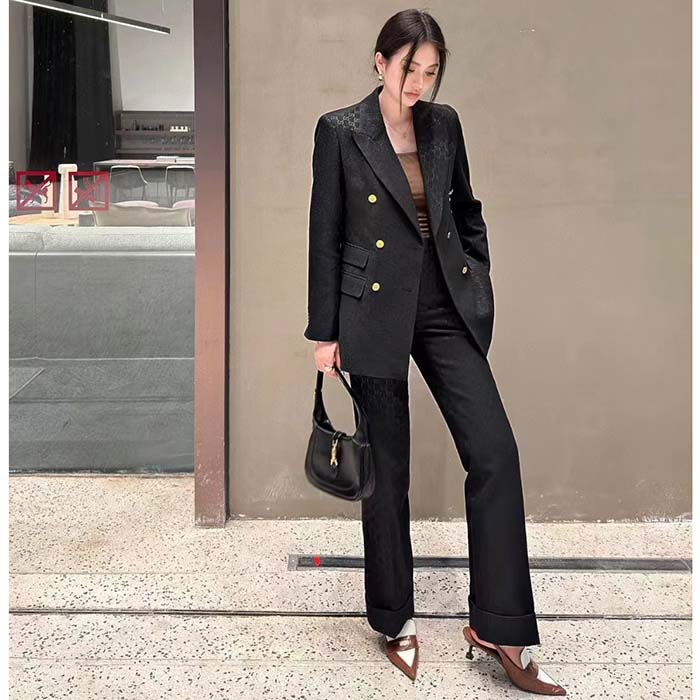 G*u*i women light gg canvas single-breasted jacket peak lapel flap pockets
