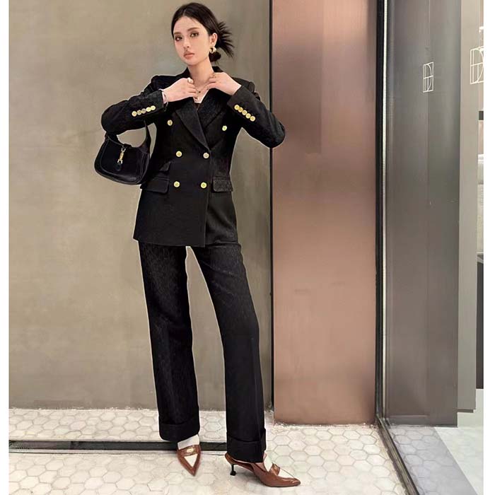 G*u*i women light gg canvas single-breasted jacket peak lapel flap pockets