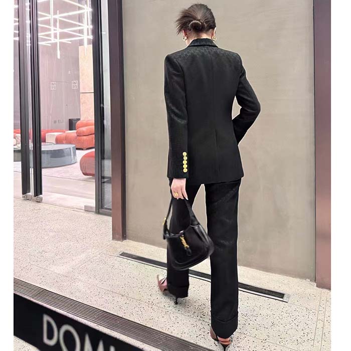 G*u*i women light gg canvas single-breasted jacket peak lapel flap pockets