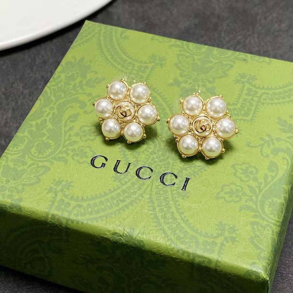 G*u*i women pearl double g earrings