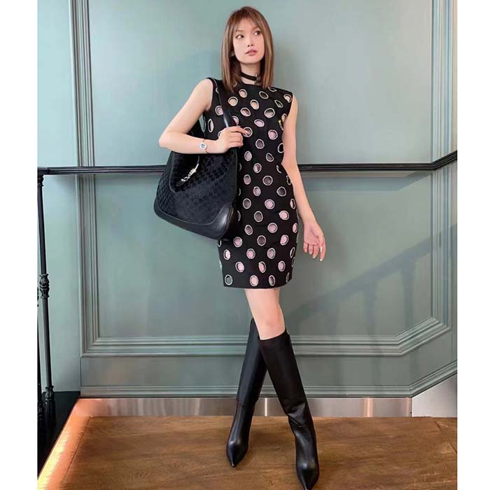G*u*i women’s boot black leather pointed toe metal effect heel zip closure mid-heel