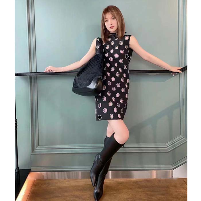 G*u*i women’s boot black leather pointed toe metal effect heel zip closure mid-heel