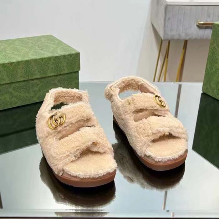 G*u*i women’s gg double g sandals beige merino wool double g rubber sole flat