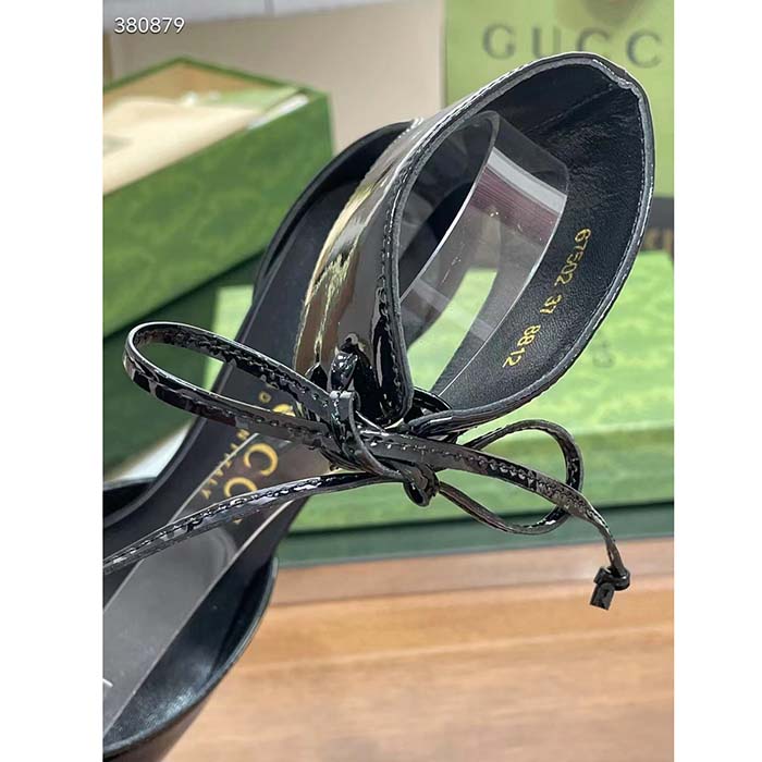 G*u*i women’s high-heel patent pump black leather pointed toe ankle cuff