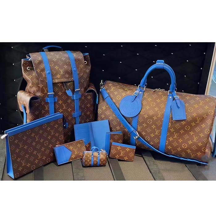 Louis Vuitton LV Unisex Christopher MM Backpack Blue Monogram Macassar Coated Canvas Cowhide Leather