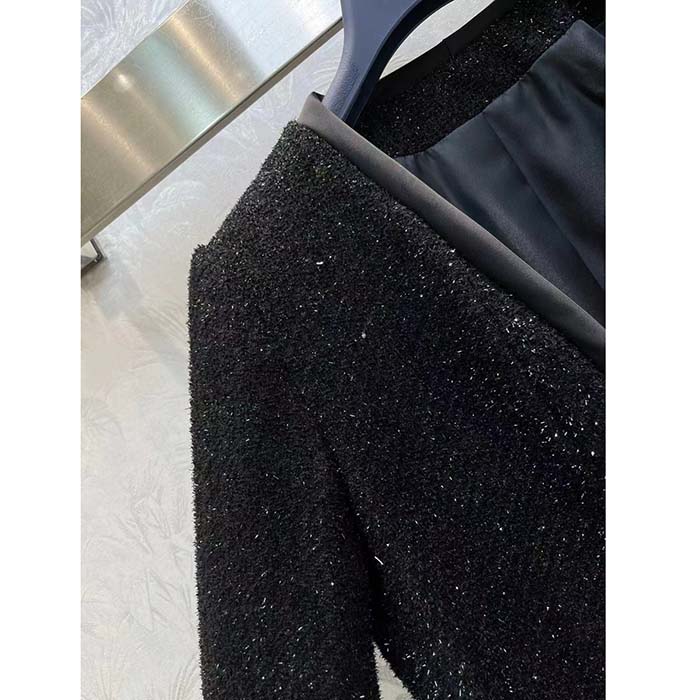 Louis Vuitton LV Women Scuba Trim Tweed Jacket Wool Black Regular Fit