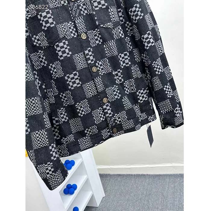 Louis Vuitton Men LV Distorted Damier Denim Jacket Cotton Indigo Blue Regular Fit