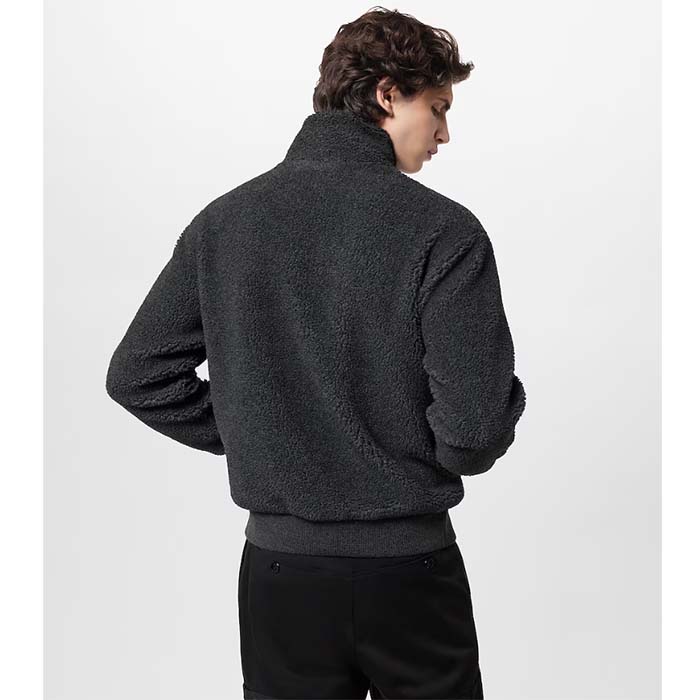 Louis Vuitton Men LV Fleece Blouson Regular Fit Front Zipped Closure Volcanic Ash