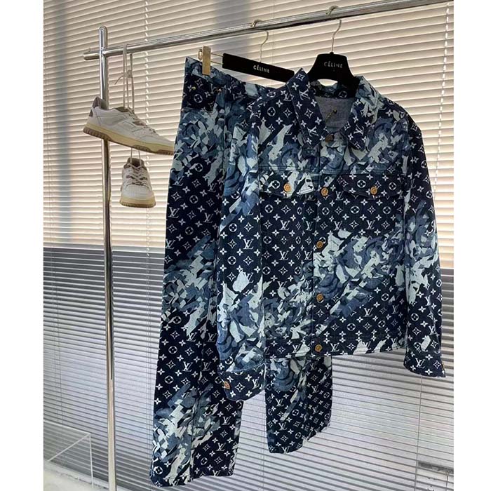 Louis Vuitton Men LV Monogram Printed Denim Jacket Regular Fit Printed Monogram Flower