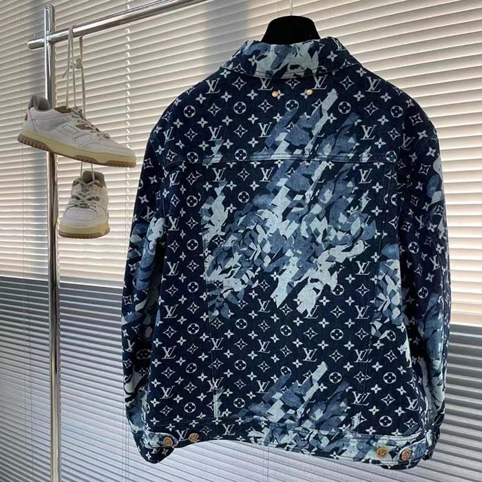 Louis Vuitton Men LV Monogram Printed Denim Jacket Regular Fit Printed Monogram Flower