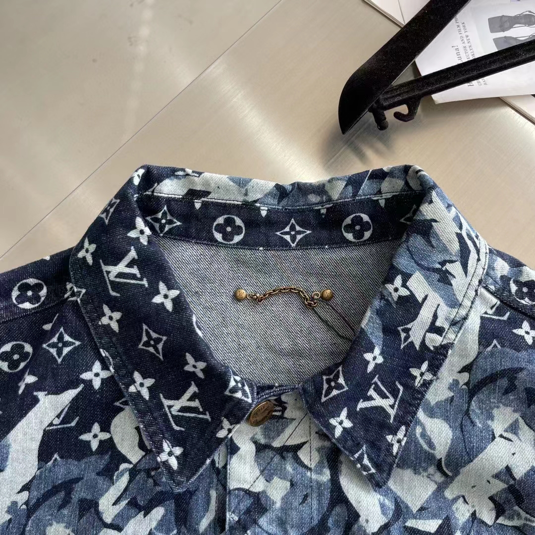 Louis Vuitton Men LV Monogram Printed Denim Jacket Regular Fit Printed Monogram Flower