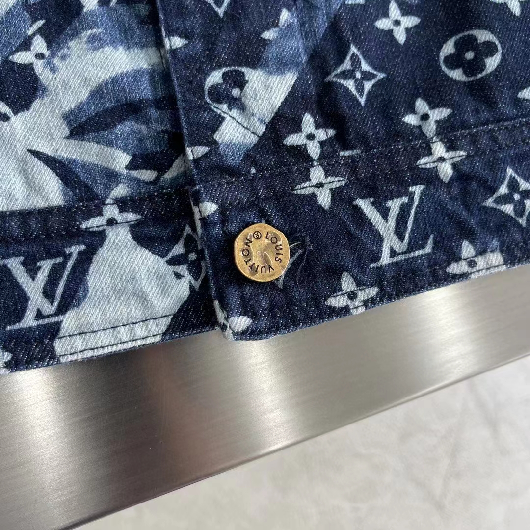 Louis Vuitton Men LV Monogram Printed Denim Jacket Regular Fit Printed Monogram Flower