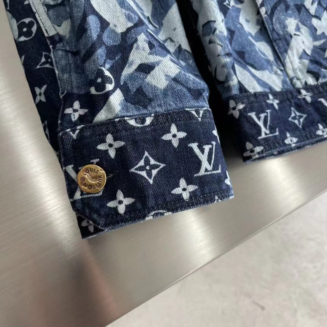 Louis Vuitton Men LV Monogram Printed Denim Jacket Regular Fit Printed Monogram Flower