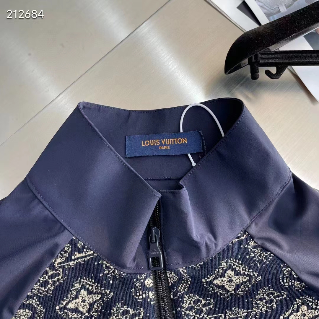Louis Vuitton Men LV Technical Cotton Zipped Track Top Regular Fit Monogram Sand Jacquard High Jersey Collar