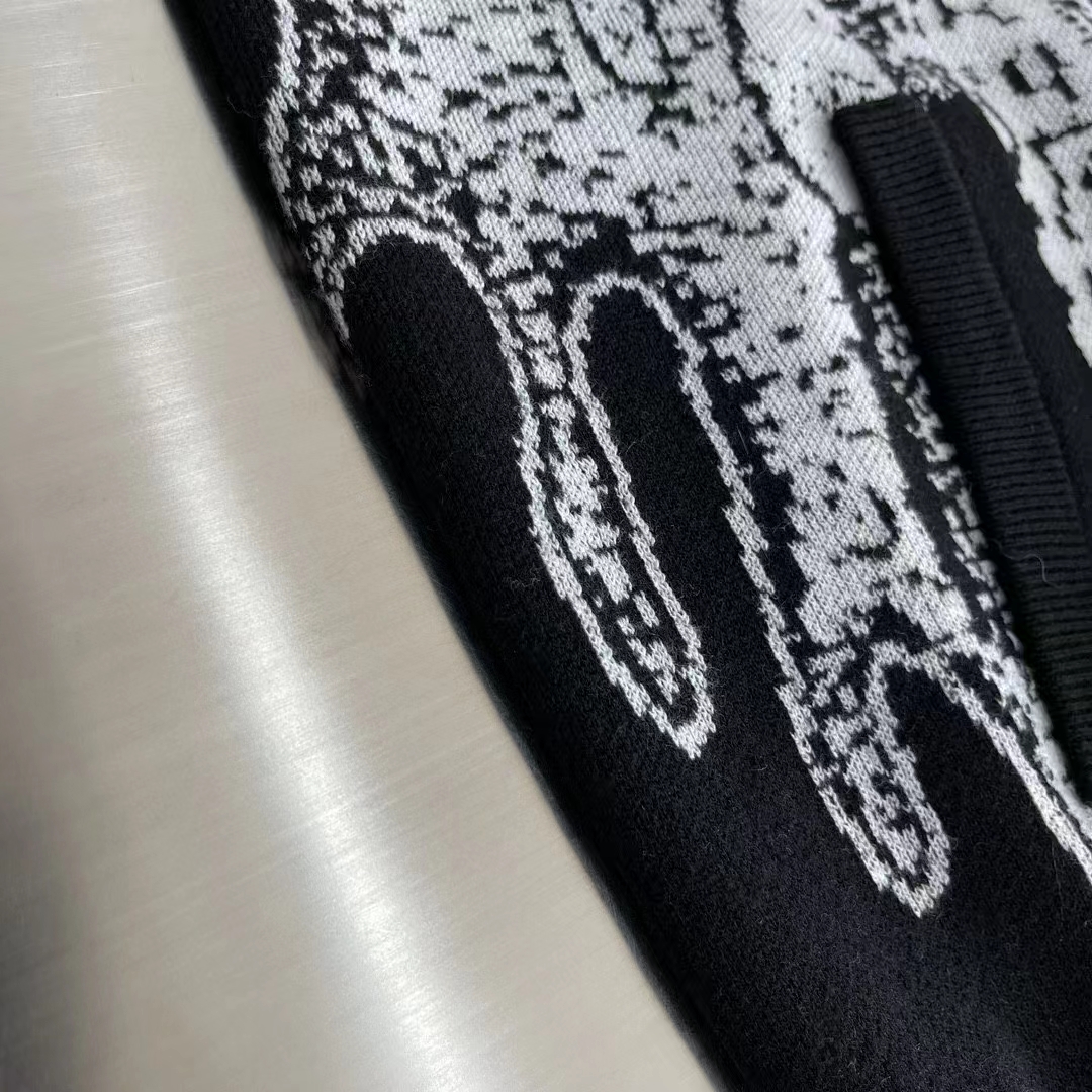 Louis Vuitton Men LV x YK Psychedelic Flower Zipped Hoodie Wool Polyamide Black White Regular Fit