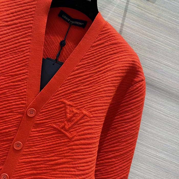 Louis Vuitton Women Wool Cardigan Regular Fit LV Epi XL Knitted Motif Red Certified Merino