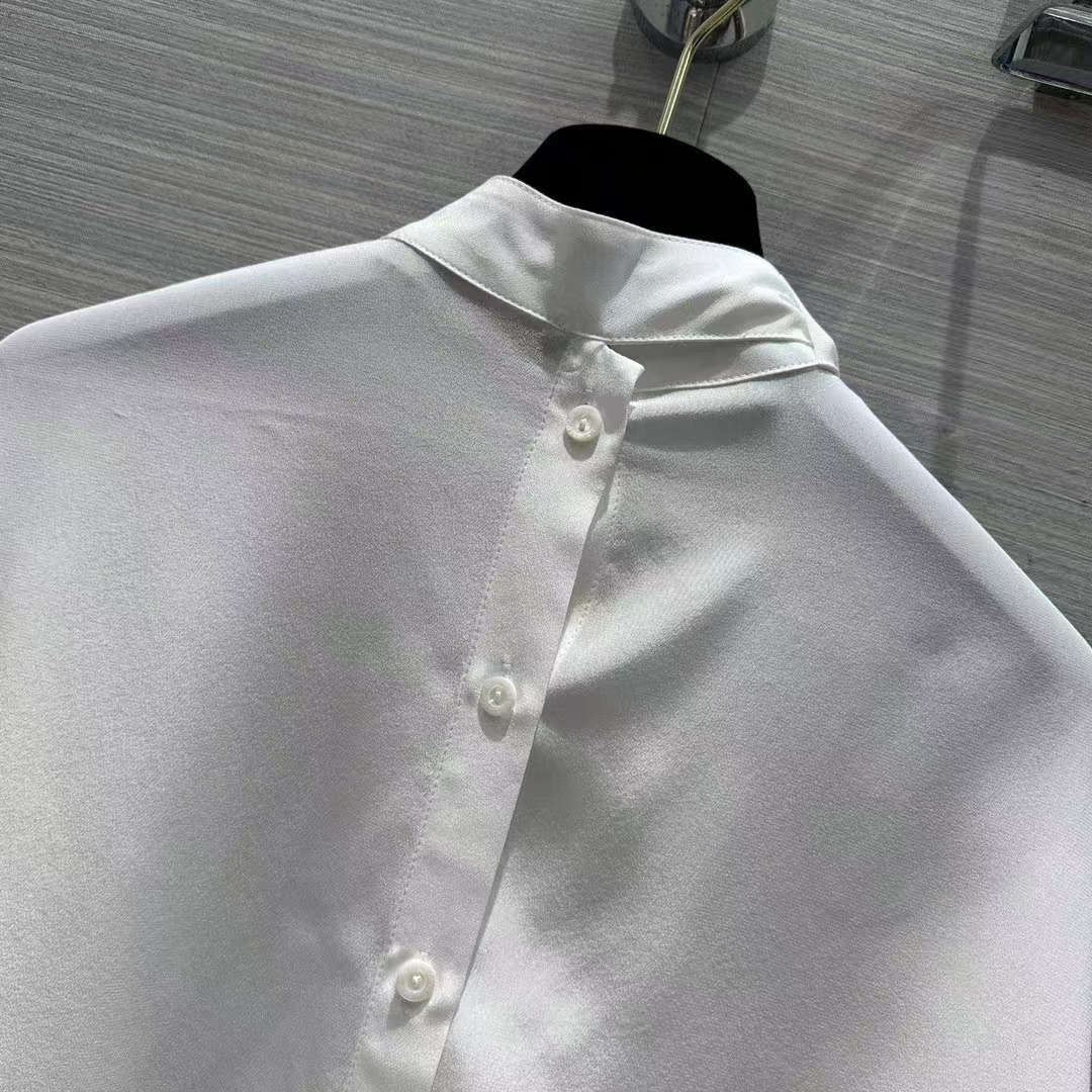 Louis Vuitton Women LV Monogram Lavaliere Button Sleeve Blouse White Silk Regular Fit