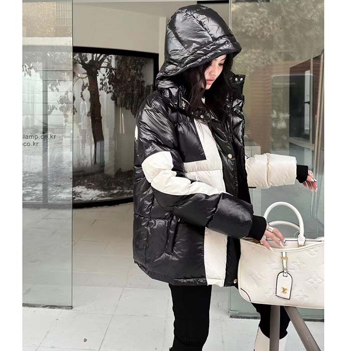 Louis Vuitton Women LV SKI Abstract Monogram Flower Puffer Jacket Black White