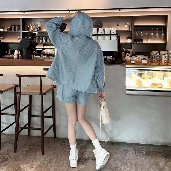 Louis Vuitton Women LV Shiny Monogram Short Parka Ice Blue Regular Fit