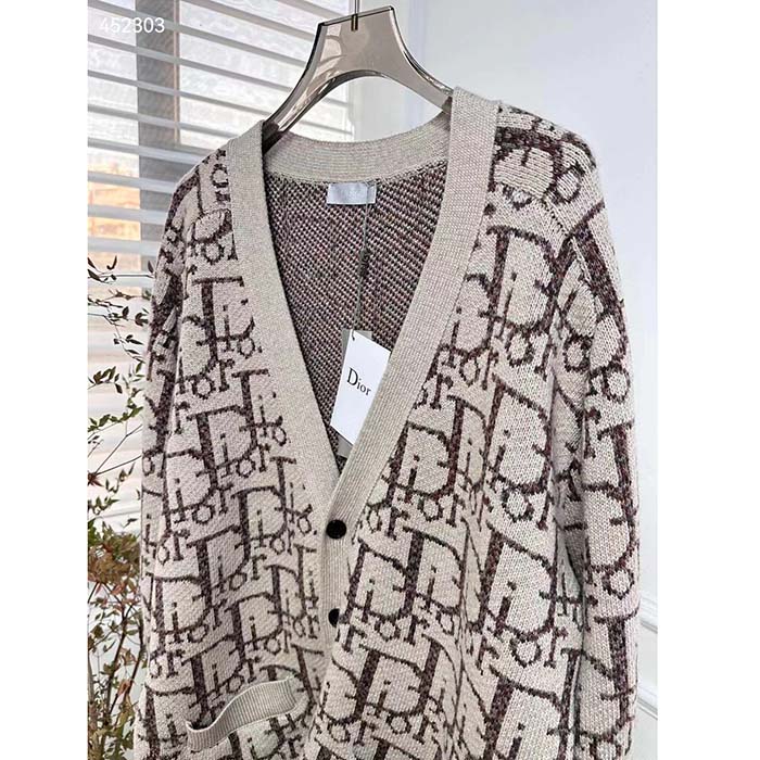 Dior Men CD Dior Oblique Cardigan Beige Brown Wool Jacquard Reference: 213M233AT662_C187