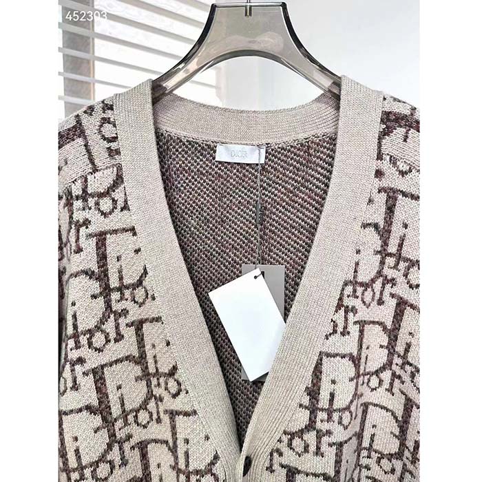 Dior Men CD Dior Oblique Cardigan Beige Brown Wool Jacquard Reference: 213M233AT662_C187
