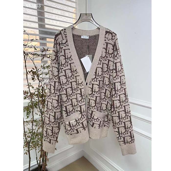 Dior Men CD Dior Oblique Cardigan Beige Brown Wool Jacquard Reference: 213M233AT662_C187