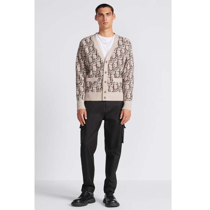 Dior Men CD Dior Oblique Cardigan Beige Brown Wool Jacquard Reference: 213M233AT662_C187