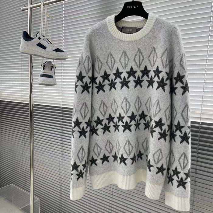 dior men dior and peter doig cd Di*m*nd sweater gray wool jacquard