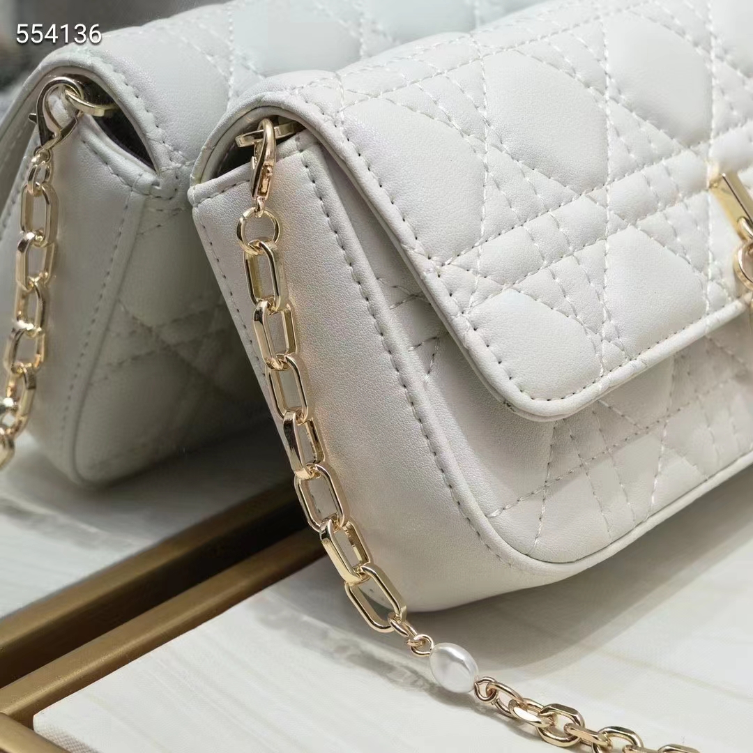 Dior Women CD Lady Dior Phone Pouch Latte Cannage Lambskin Removable Chain Strap