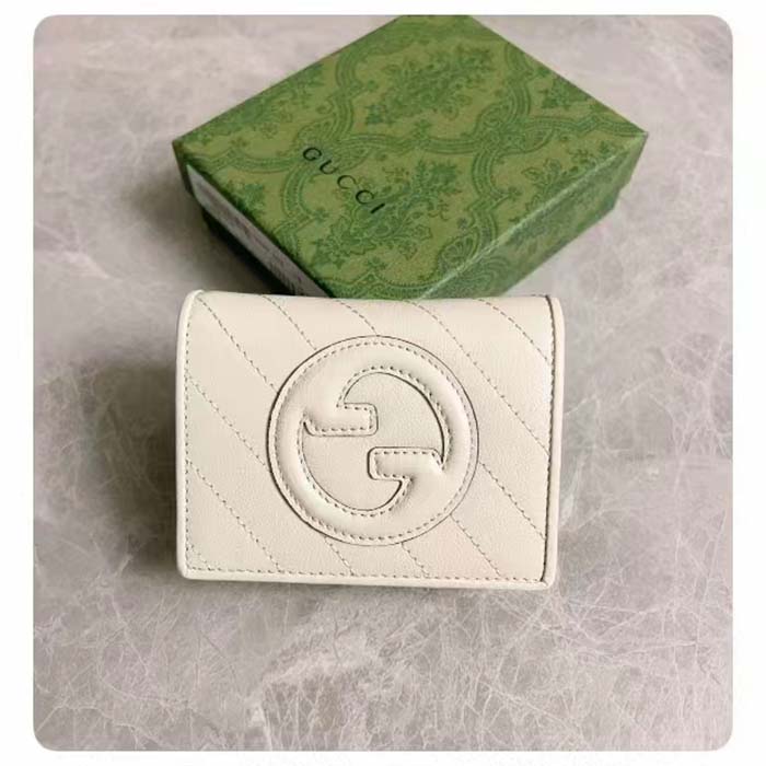 G*u*i gg unisex blondie card case wallet white leather round interlocking g style ‎760317 aacp7 9022