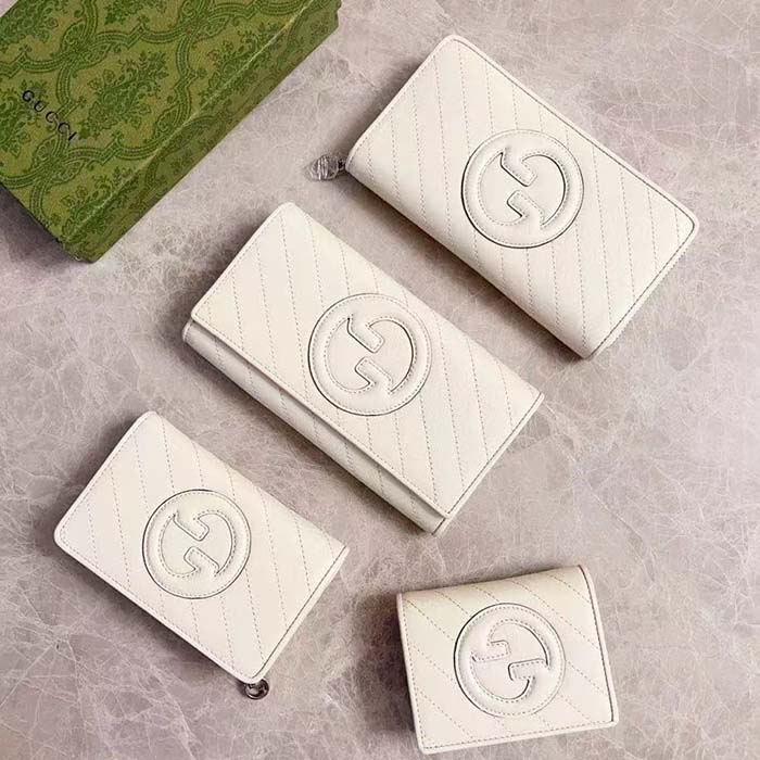 G*u*i gg unisex blondie card case wallet white leather round interlocking g style ‎760317 aacp7 9022